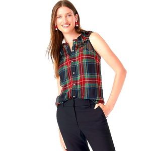 JCrew / Sleeveless ruffle-collar top black Stewart tartan / XXS / New w/o tags